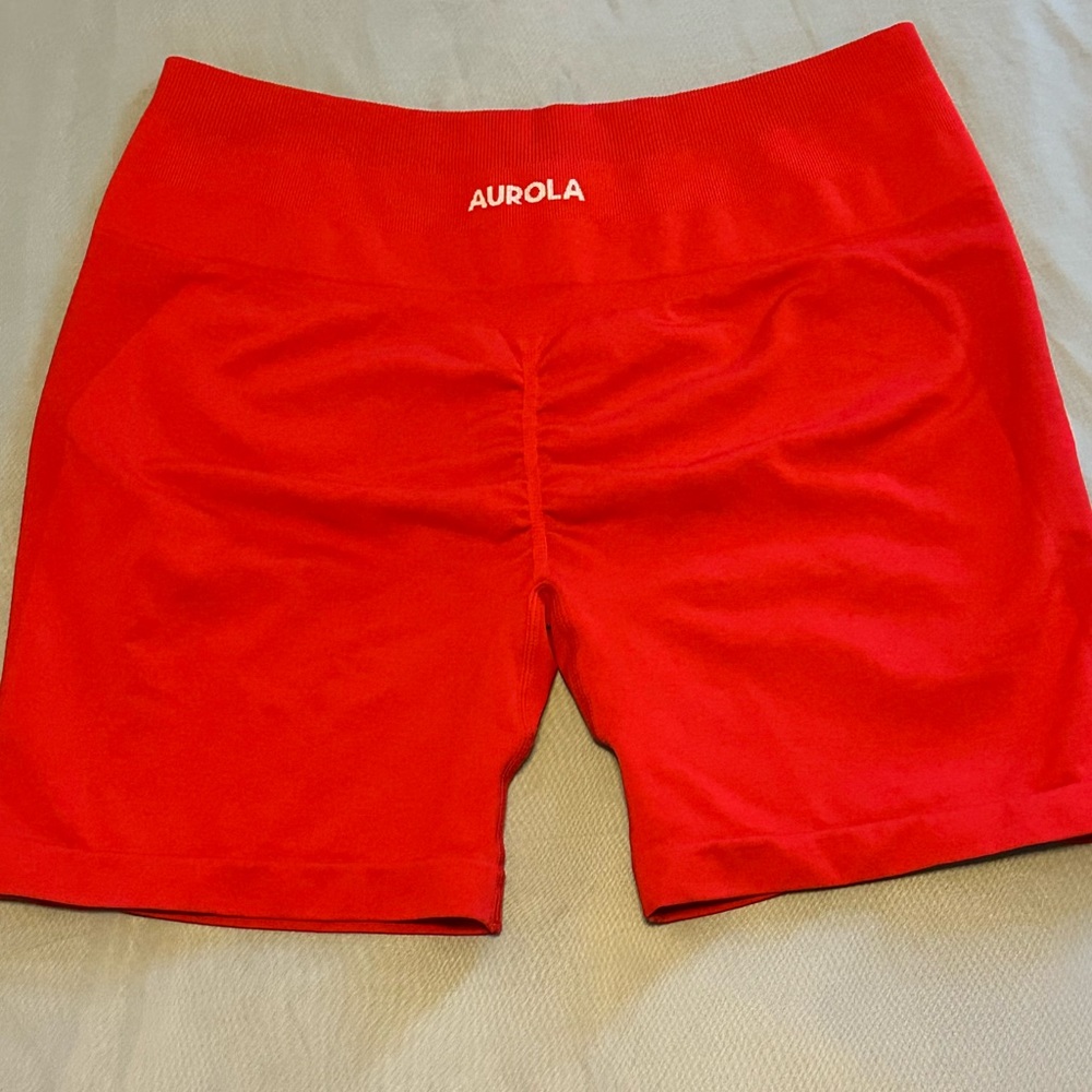 Women's AUROLA Red Seamless Scrunch Workout Shorts - XL